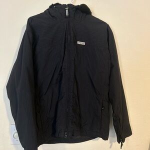 Vintage Retro Y2K Roxy Large Snowboard
Jacket Black Zip Faux Fur Trim hood